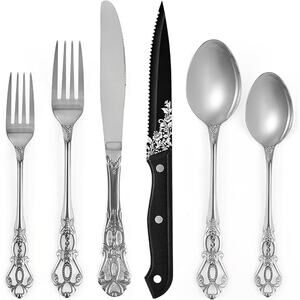 24PCS Stainless Steel Silverware / Flatware Set for 4 with Steak Knives